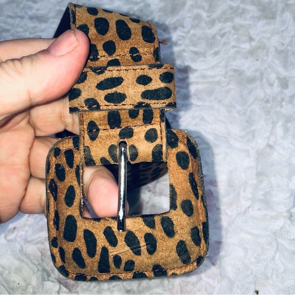Brown and Black Leopard Print Belt from Switzerland. 39 1/2” by 1 1/2” wide. - Picture 2 of 9